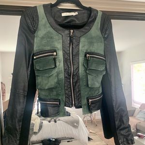 Green suede and black leather jacket